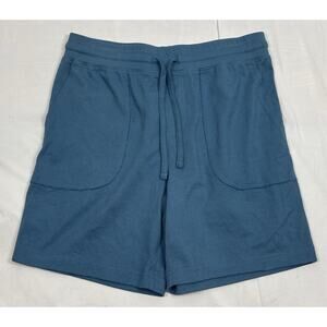 Up West Women’s M High Rise Cotton Drawstring Shorts 6.5” Inseam Blue Pockets